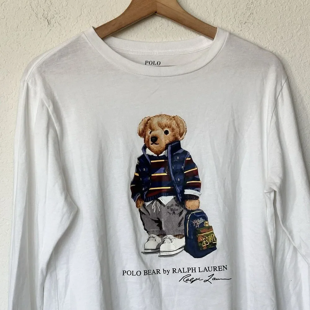Ralph Lauren Polo Bear T Shirt L Boys 14-16 Cotton Jersey Long Sleeves Tee